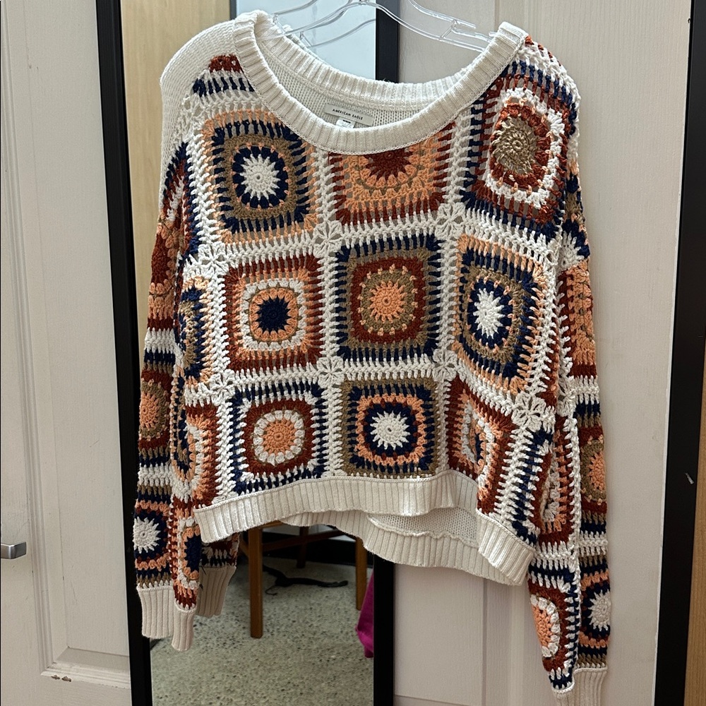 American Eagle granny square knit sweater